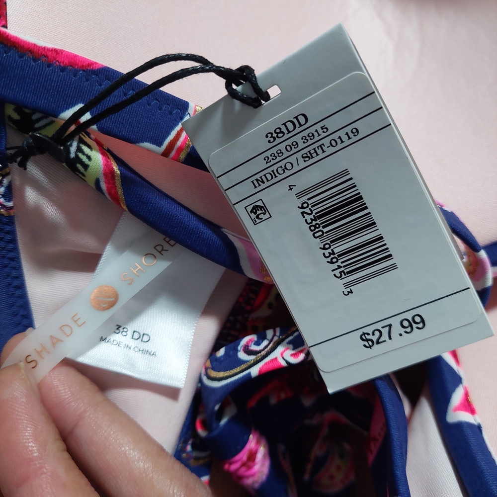Indigo Blue and‎ Pink Floral Bikini with Criss-Cross Straps - Picture 7 of 10